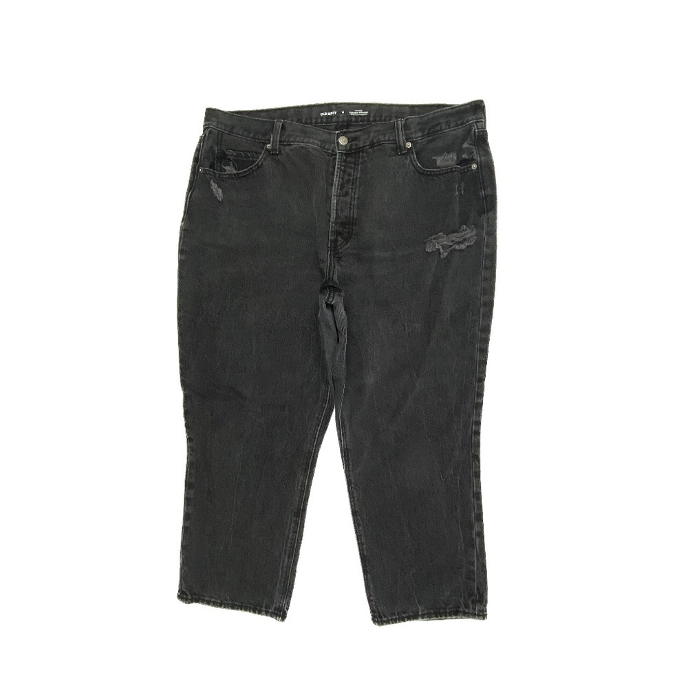 Old Navy Slouchy Straight Jeans Women 18 Black Distressed High Rise Denim